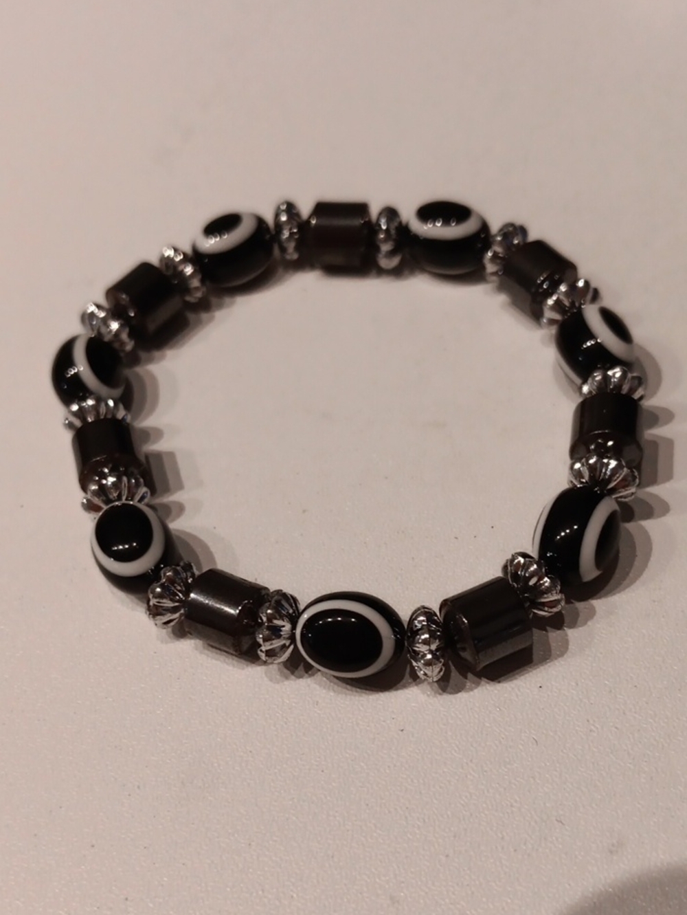 Black and White Beaded Stretch Bracelet - Unbranded